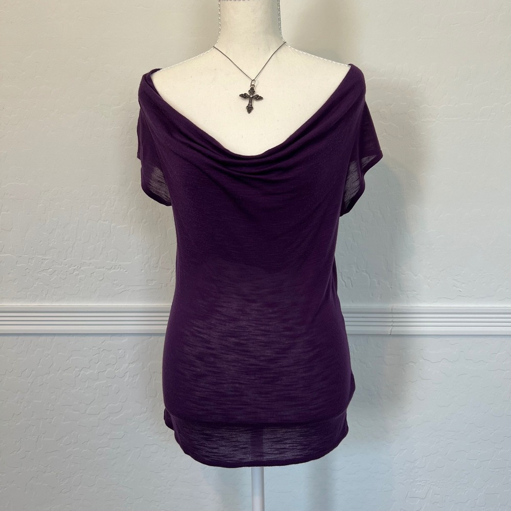 vintage deep purple cowl neck backless short sleeve top